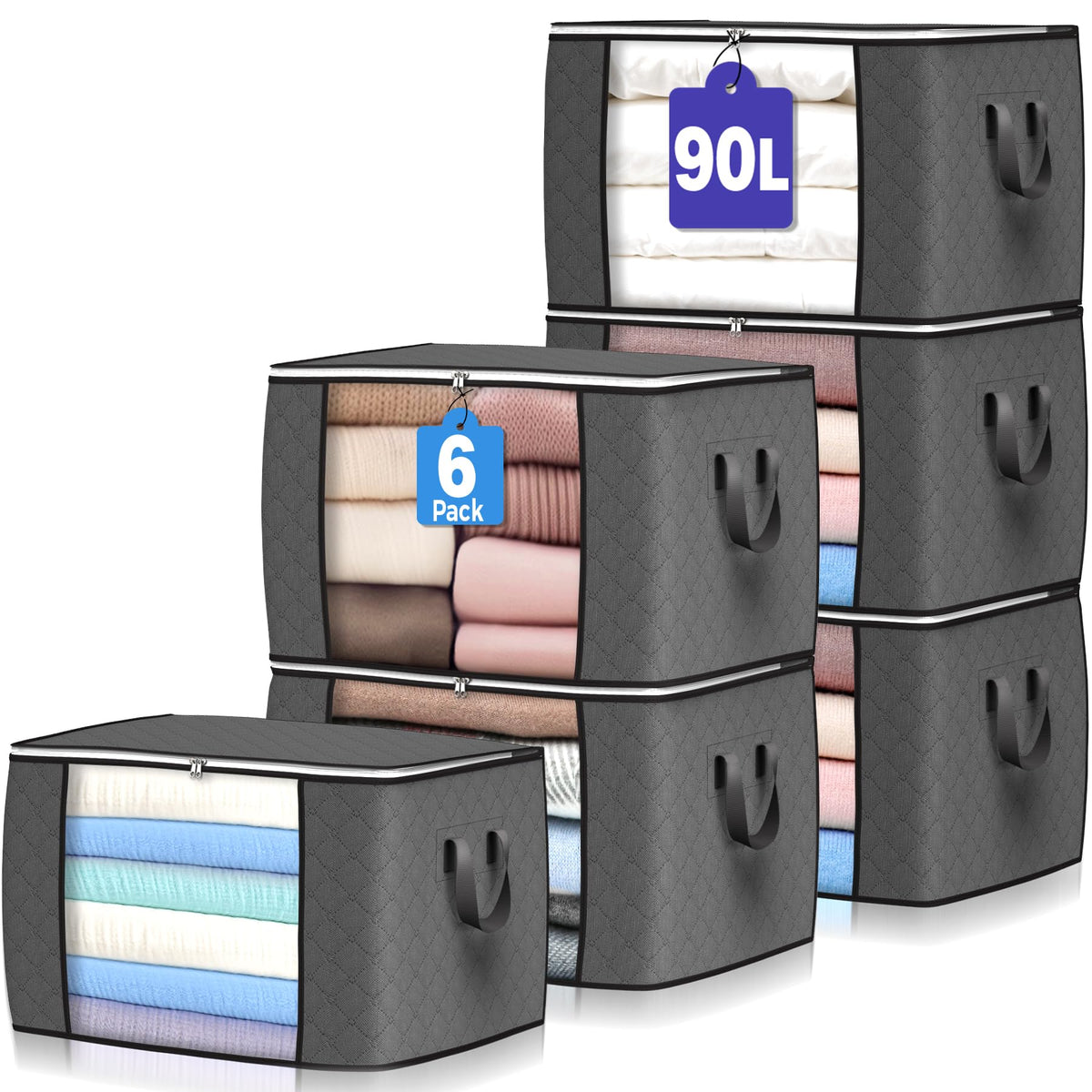 90L Foldable Storage Bags, 6 Pack