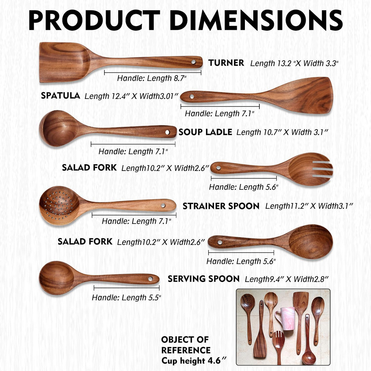 7-Piece Teak Wooden Kitchen Utensil Set