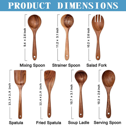 7-Piece Teak Wooden Kitchen Utensil Set