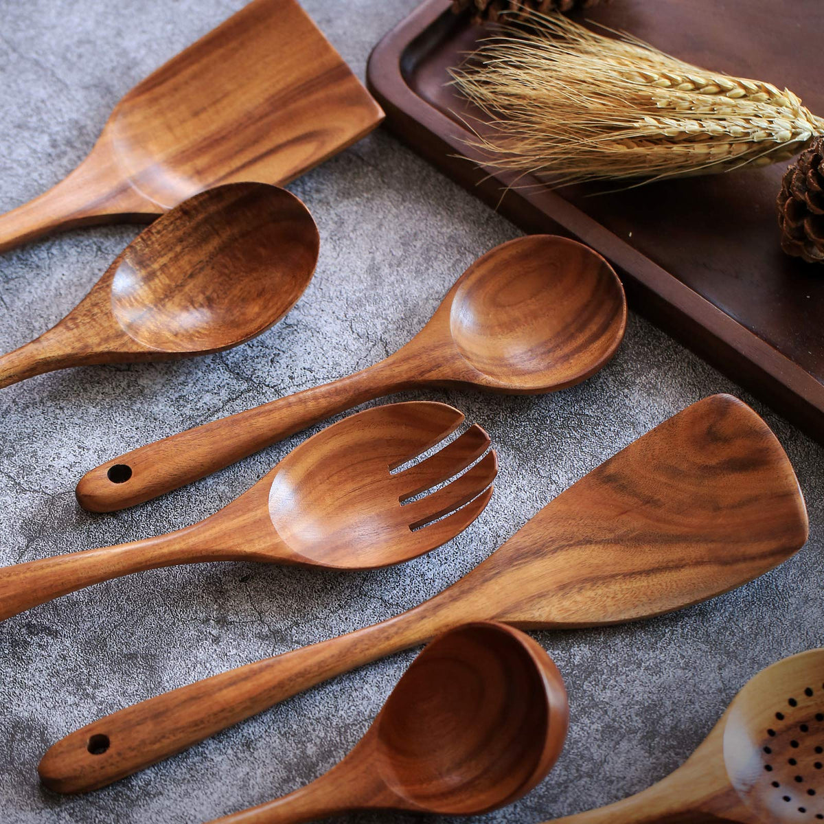7-Piece Teak Wooden Kitchen Utensil Set