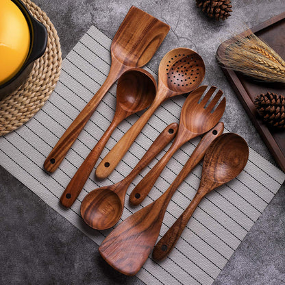 7-Piece Teak Wooden Kitchen Utensil Set
