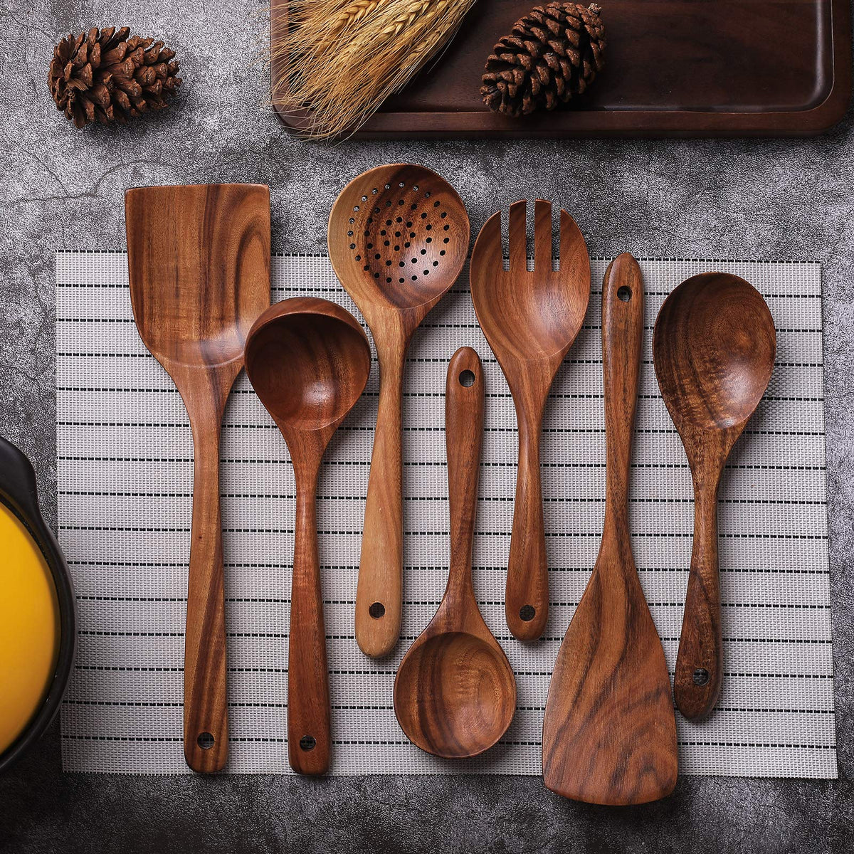 7-Piece Teak Wooden Kitchen Utensil Set