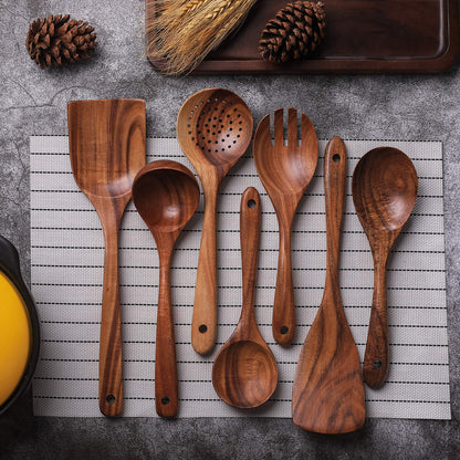 7-Piece Teak Wooden Kitchen Utensil Set