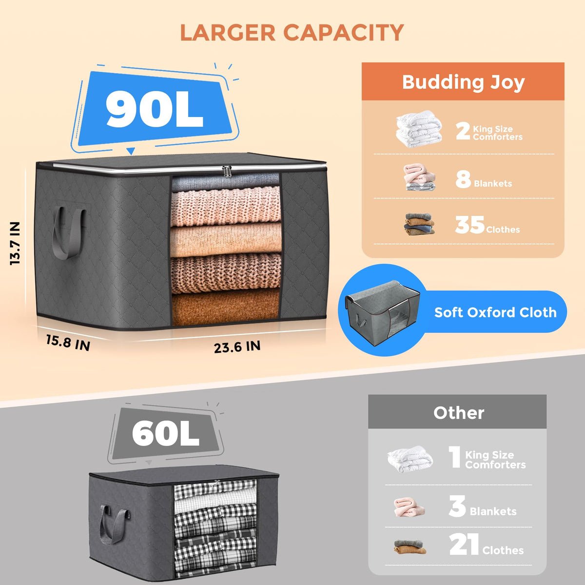 90L Foldable Storage Bags, 6 Pack